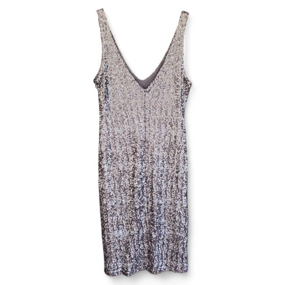 Silver Sequin Sleeveless V-Neck Midi Dress By Velvet Graham & Spencer Medium - Picture 2 of 5